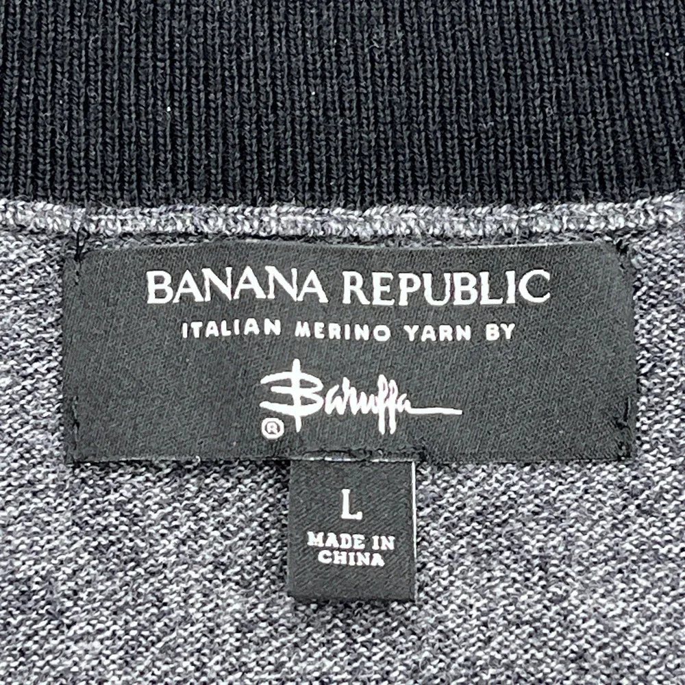 Banana Republic Cardigan Mens Large Charcoal 100% Merino Wool Full Zip Sweater
